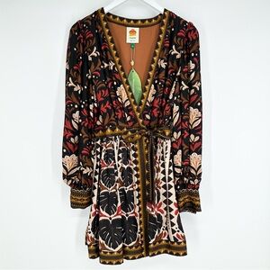Farm Rio Multicolor Tapestry Garden V Neck Mini Dress
